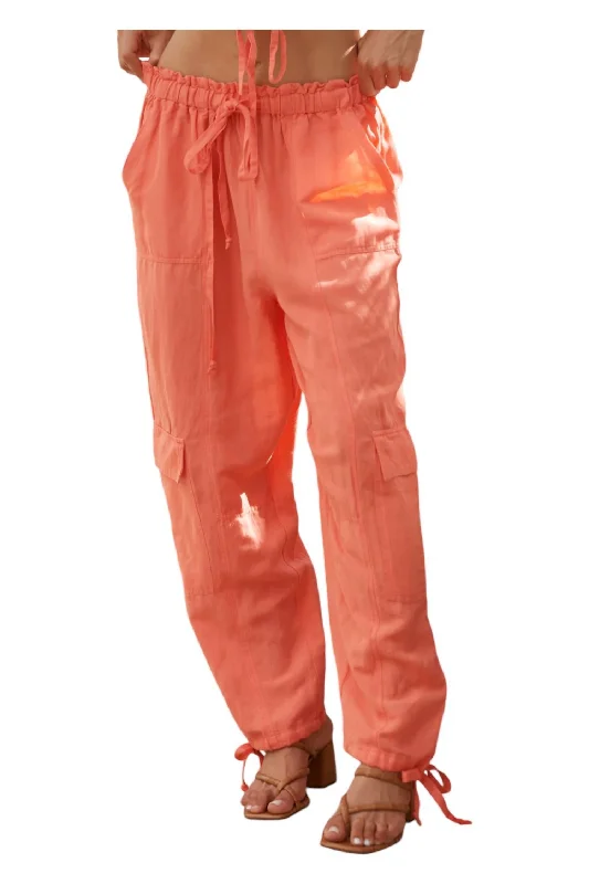 bell-bottom pants for women -Nocelle Cargo Pants In Coral