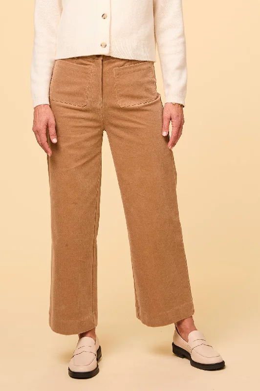 women's cargo pants -Kendal Cropped Stretch Corduroy Trouser | Camel