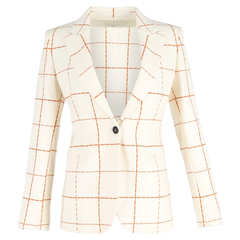 classic wool blazers for women -Victoria Beckham Check Print Single-Breasted Blazer in Cream Wool