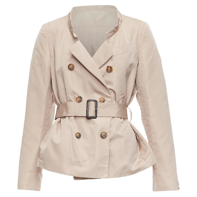 women's denim jackets -Prada Silk Blend Panelled Double Breast Belted Trench Jacket