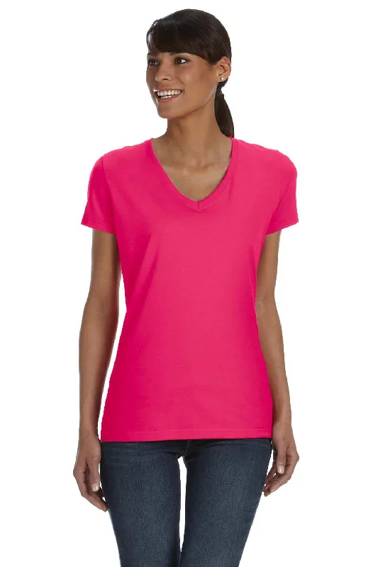 soft knitted blouses for women -Fruit Of The Loom Womens HD Jersey Short Sleeve V-Neck T-Shirt - Cyber Pink - Closeout