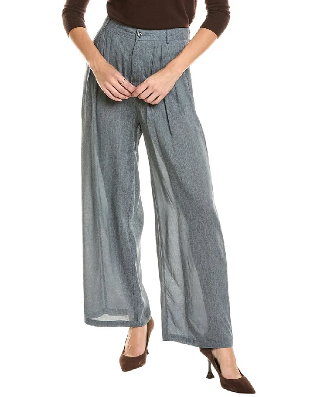 elegant office trousers for women -Seraphina Pleated Linen-Blend Pant