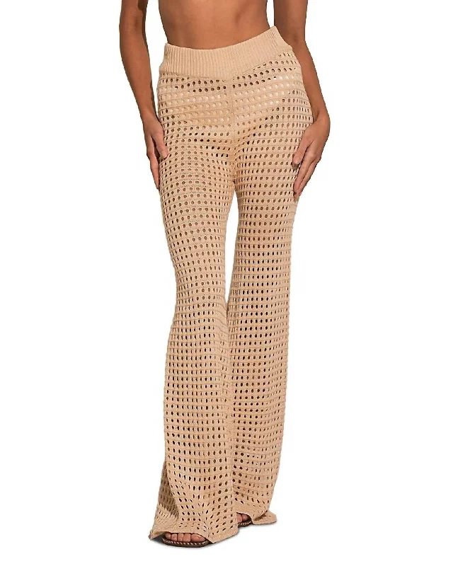 cropped joggers for women -Kalena Crochet Pants In Natural