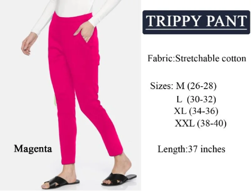 relaxed denim pants for women -Women Cotton Spandex Solid Trouser