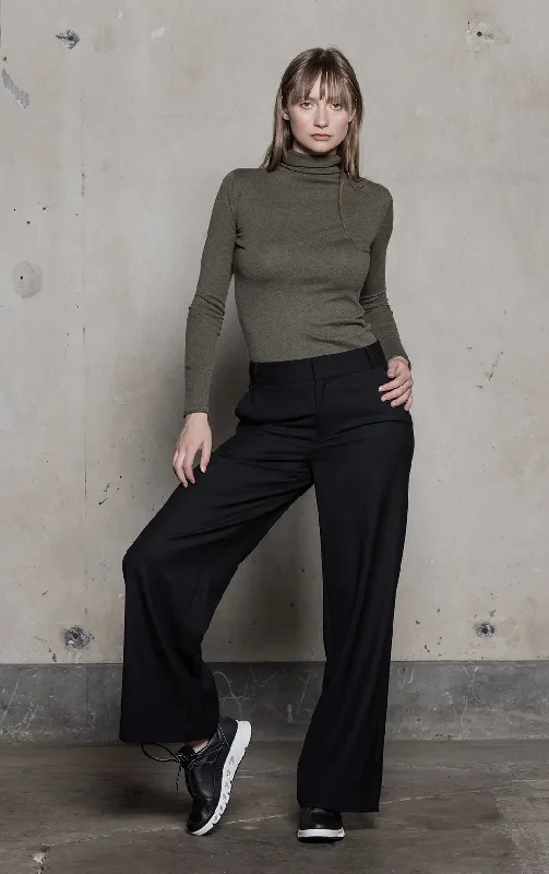 business casual pants for women -WOOL FLANNEL WIDE LEG TROUSER