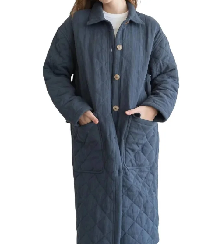 classic trench coats for women -Marnie Quilted Trench Coat In Navy