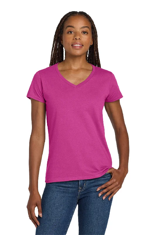 cotton tunics for women -Gildan Womens Short Sleeve V-Neck T-Shirt - Heliconia Pink