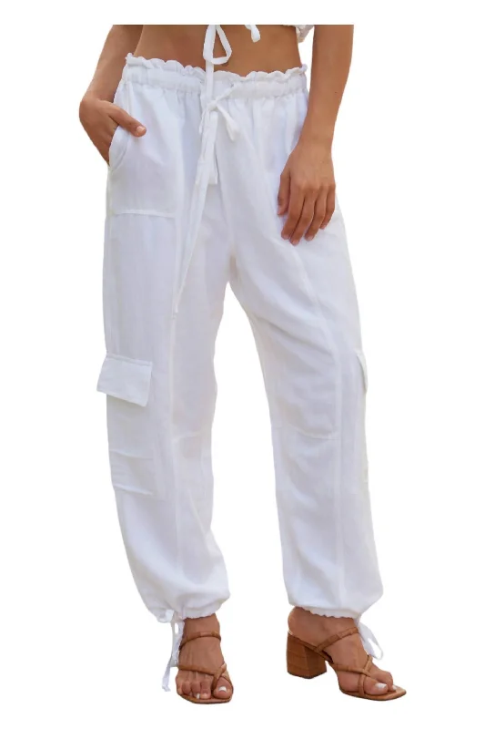 silk pants for women -Nocelle Cargo Pants In White