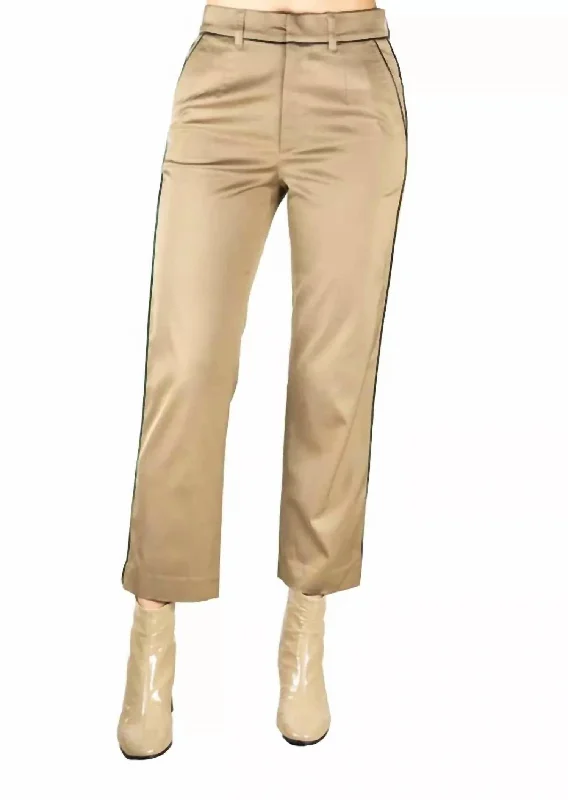 women's yoga pants -Tarika High Power Cupro Cropped Trouser In Khaki