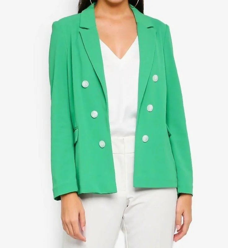 casual zip-up jackets for women -Bonded Double Breasted Open Front Jacket In Green