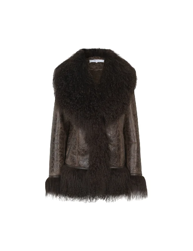 fur-trimmed coats for women -Bon Jacket — Distressed Brown