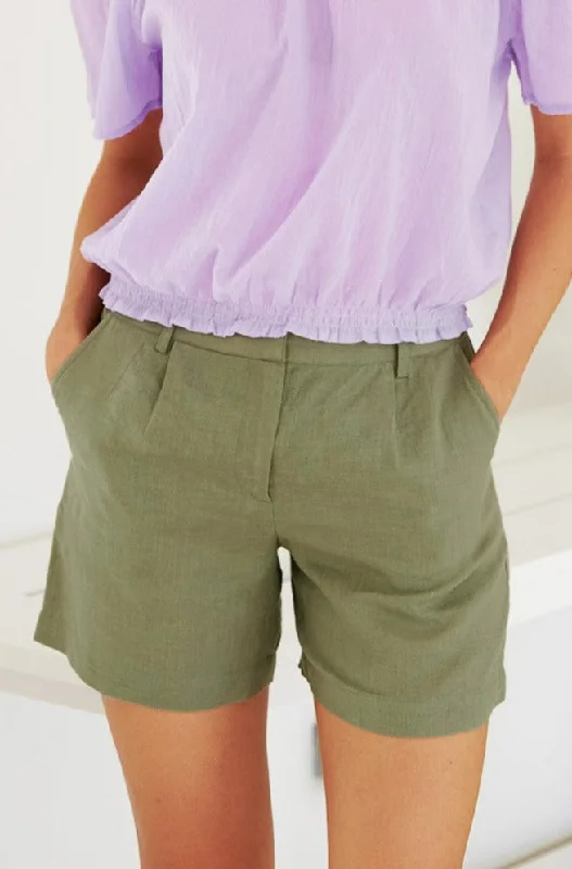 silk pants for women -Alexandra Short Linen Shorts | Khaki