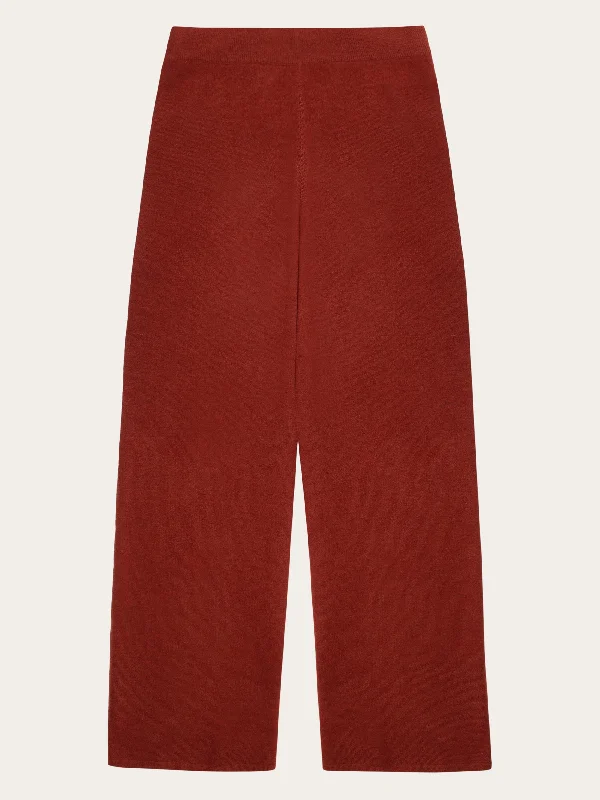 trendy flared trousers for women -POSEY wide mid-rise knitted pants - RWS - Fired Brick