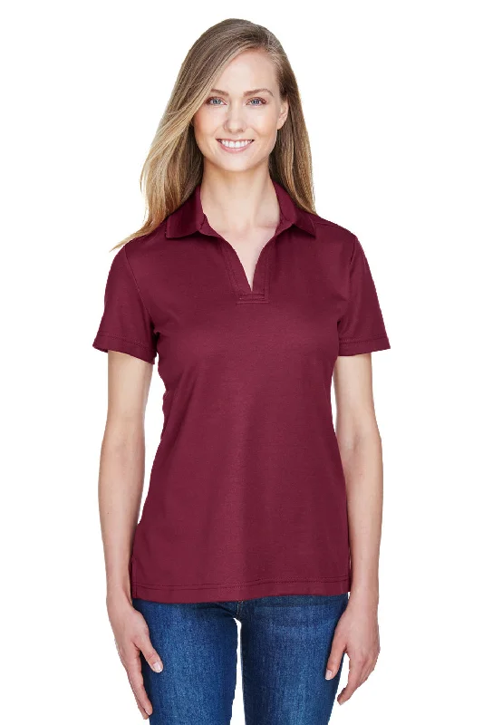 embroidered tops for women -Devon & Jones Womens CrownLux Performance Moisture Wicking Short Sleeve Polo Shirt - Burgundy