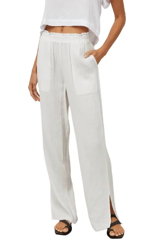 non-slip workout pants for women -Leon Pant In White