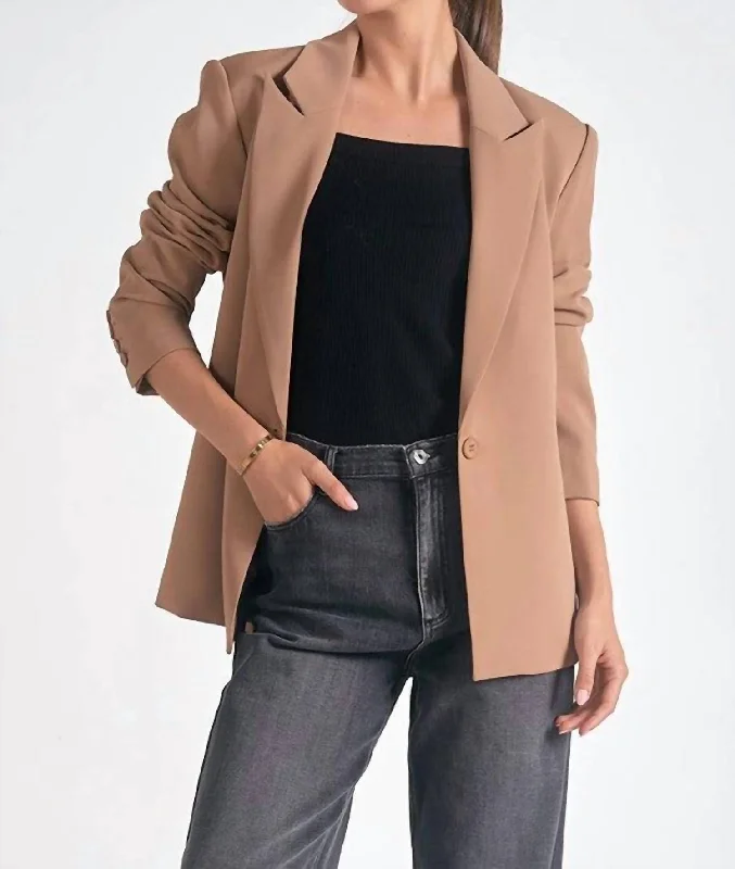 cozy knit coats for women -Wide Lapel Blazer In Tan