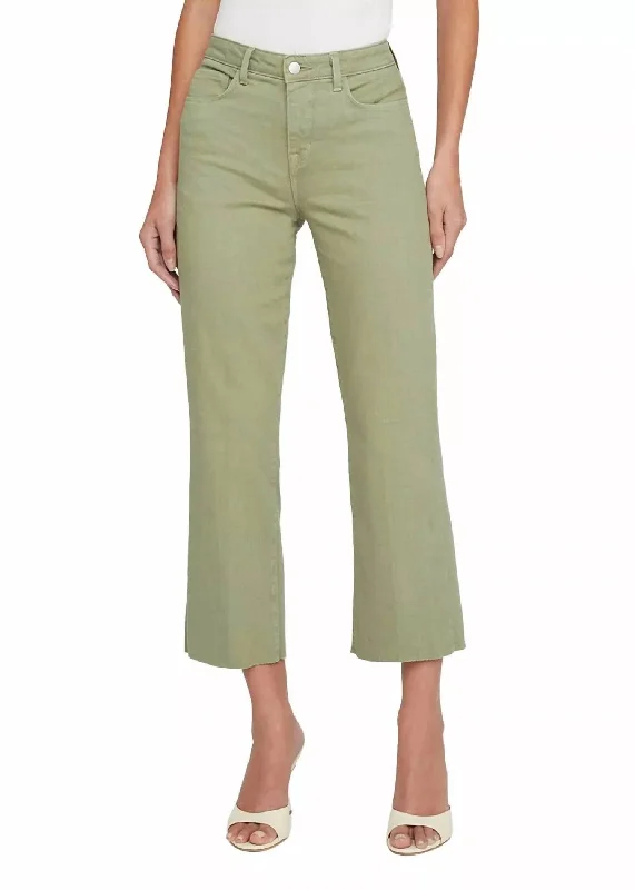 breathable trousers for women -Wanda High Rise Crop Wide Leg Jean In Soft Army