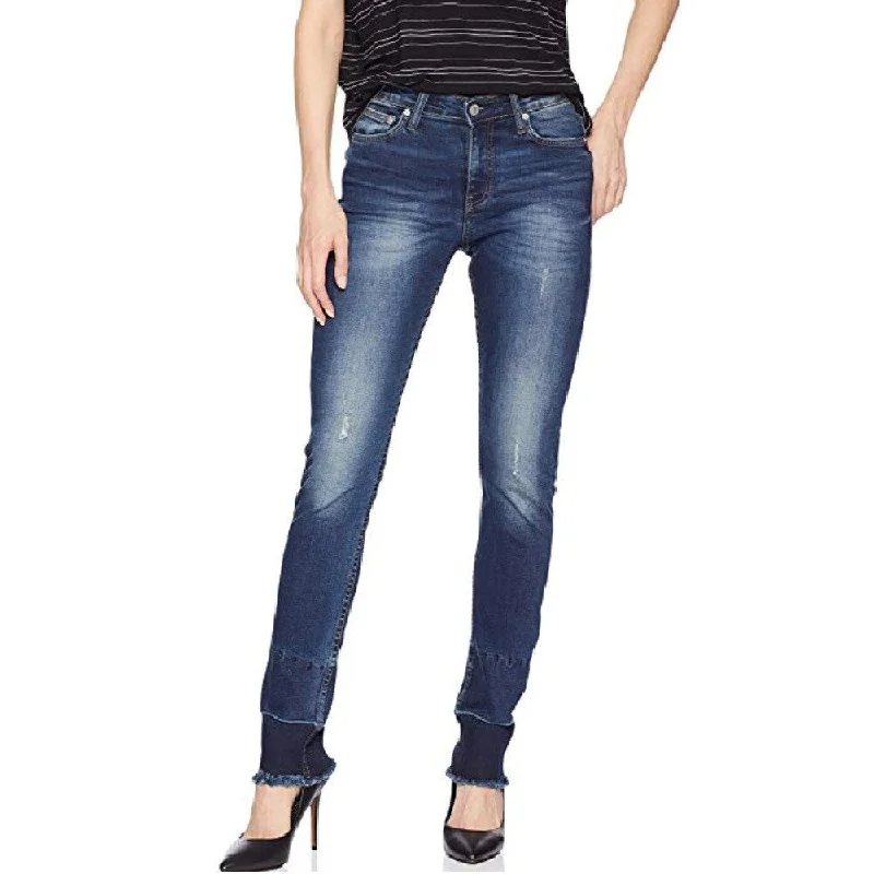 cropped joggers for women -Calvin Klein Women's Mid Rise Slim Leg Jeans Vermont Size 26" x 30" - Blue - 26" x 30"