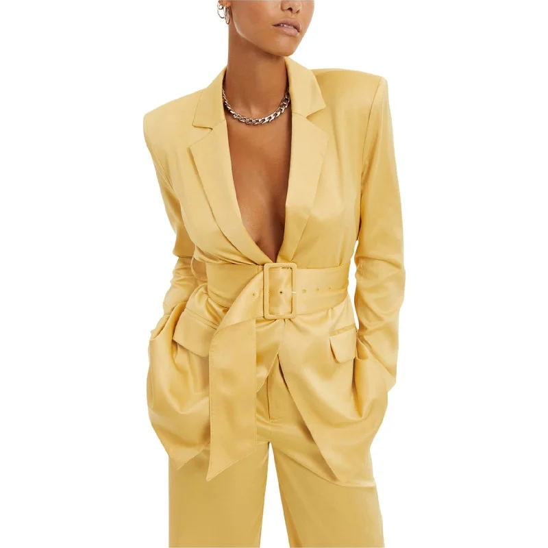 sleeveless coats for women -Danielle Bernstein Womens Belted One Button Blazer Jacket, Yellow, Medium