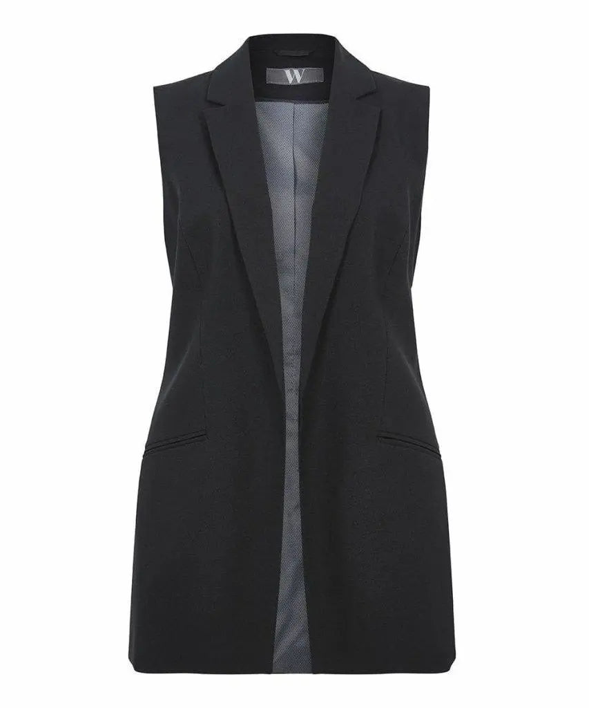 loose fit coats for women -Black Formal Open Front Sleeveless Blazer