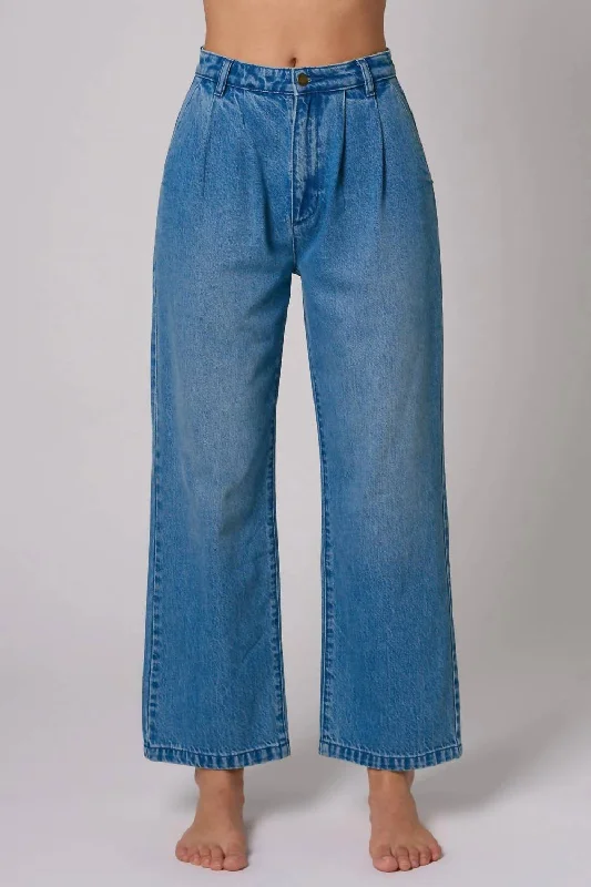 wide leg jeans for women -Chloe Pleat Pants In Azure