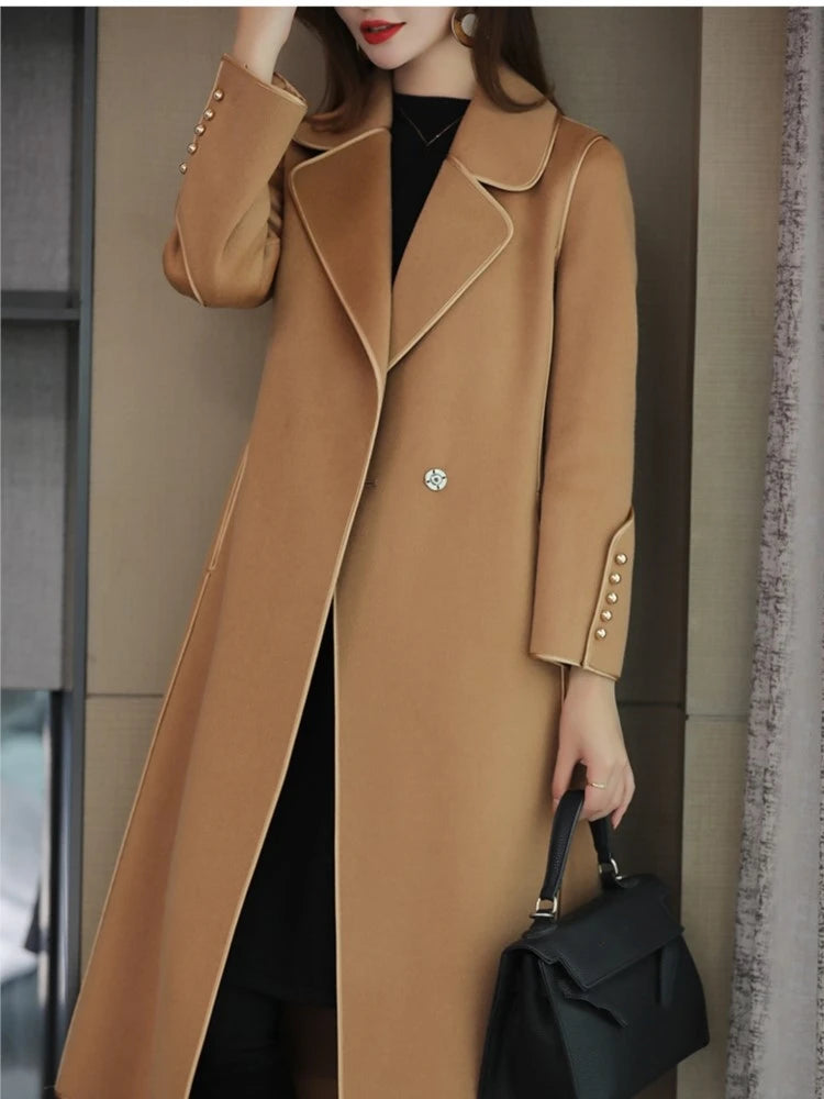 patchwork coats for women -Fashion Wool Winter Solid Single Elegant Casual New Coat