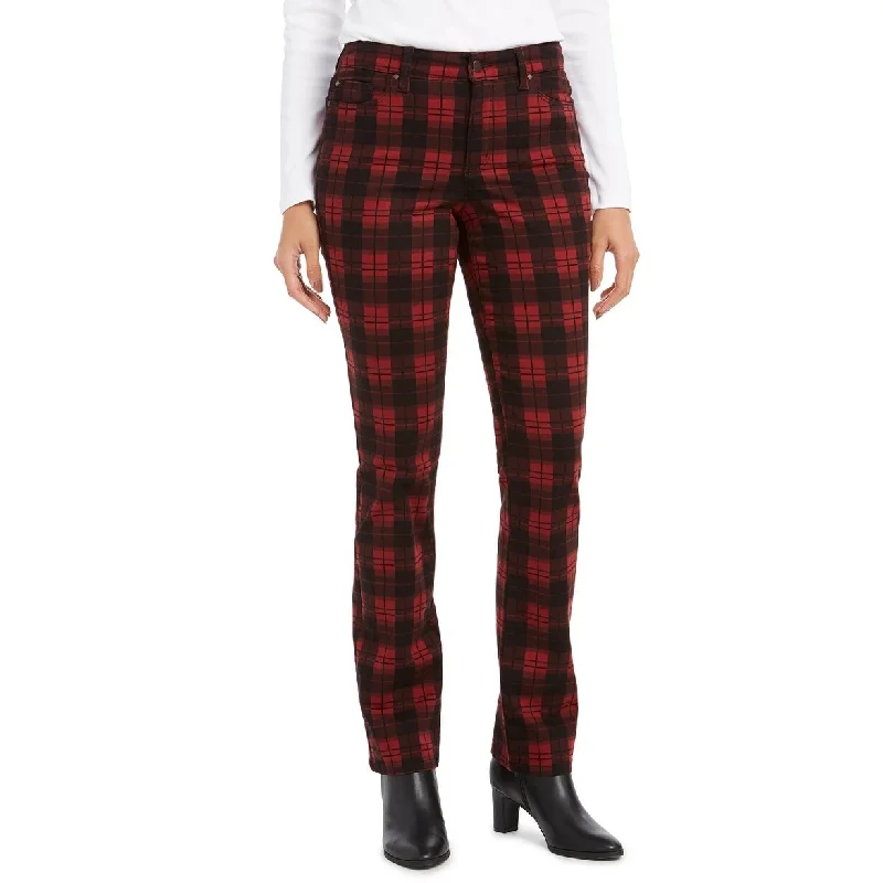 ladies' dress pants -Charter Club Women's Plaid Tummy Control Jeans Black Size 8