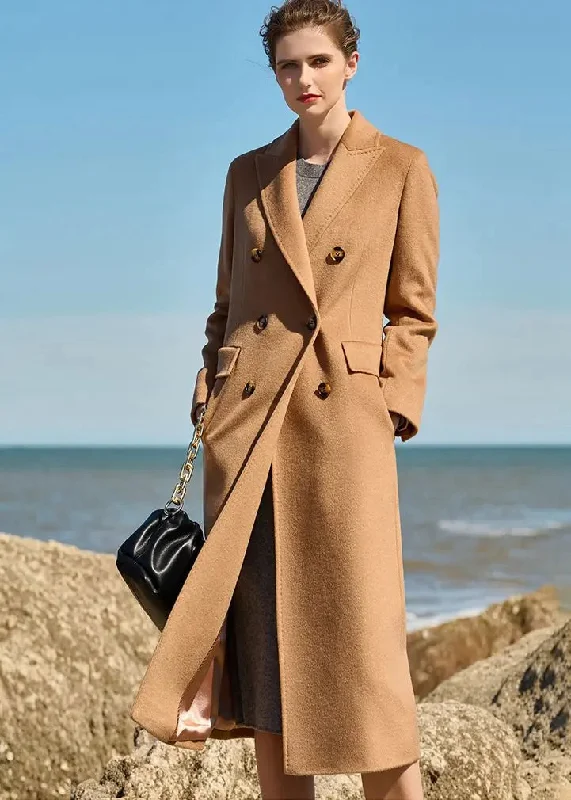 classic pea coats for women -Double Breasted Long Wool Coat