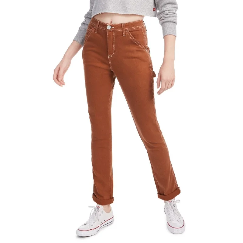 women's cargo pants -Dickies Women's Contrast-Stitch Cotton Jeans Red Size 11