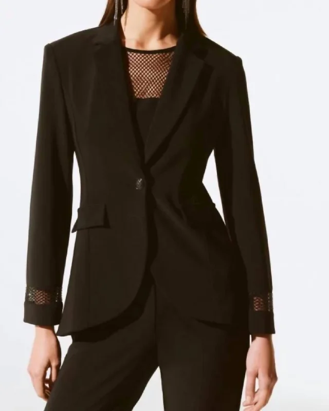 casual bomber jackets for women -Blazer With Mesh In Black