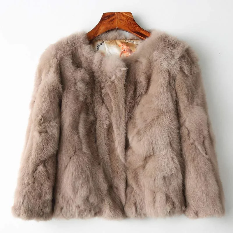 sporty jackets for women -Genuine Full Pelt Fur Jacket Women's Design Rabbit Fur Coat Natural Wholeskin Fur Coat O-Neck Fashion Slim Thin Rabbit Fur Coat