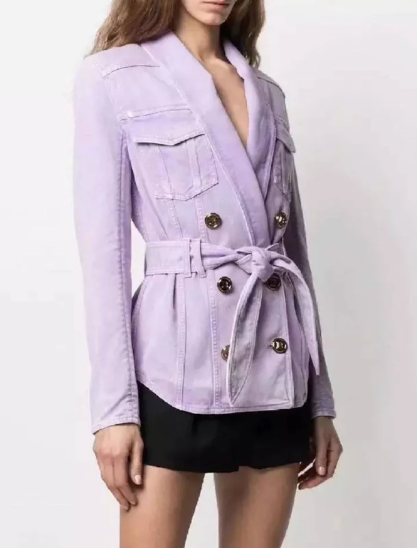 eco-friendly coats for women -Denim Jacket With Metal Buttons