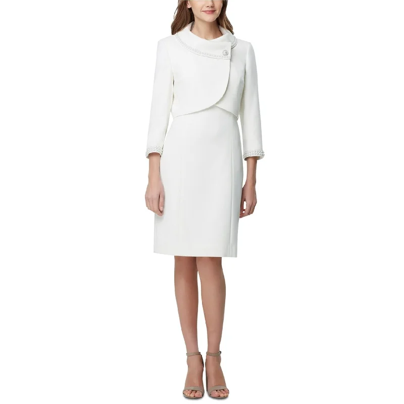 tailored coats for women -Tahari Womens Pearl Trim One Button Blazer Jacket, Off-White, 10