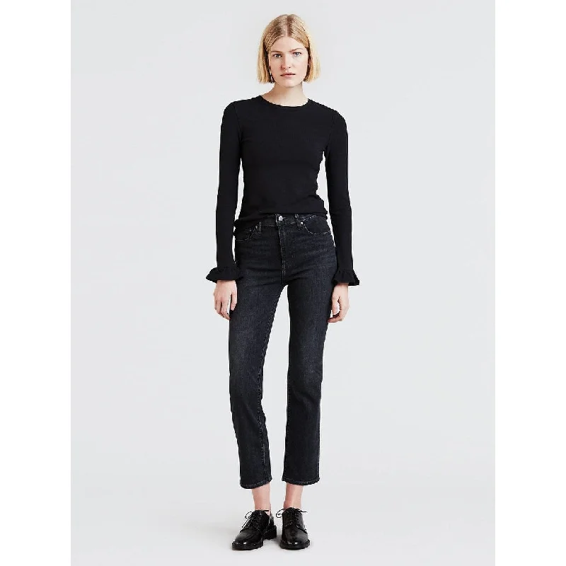 women's stretchable trousers -Levi's Women's 724 Straight Leg Cropped Jeans Black Size 30