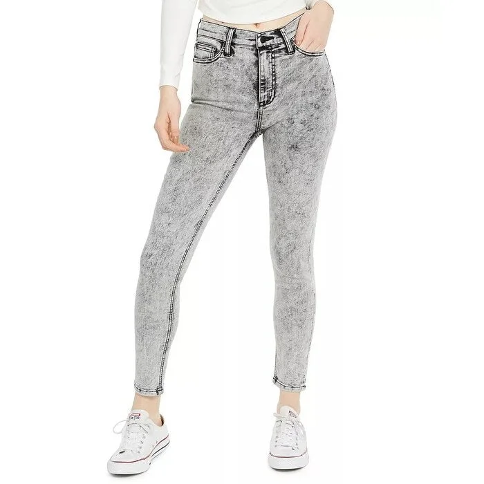 wool trousers for women -Celebrity Pink Junior's High Rise Acid Wash Skinny Jeans Grey Size 3