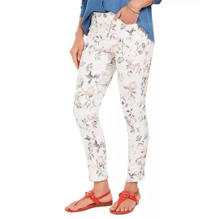 women's harem pants -Charter Club Women's Printed Jacquard Skinny Ankle Jeans White Size 8