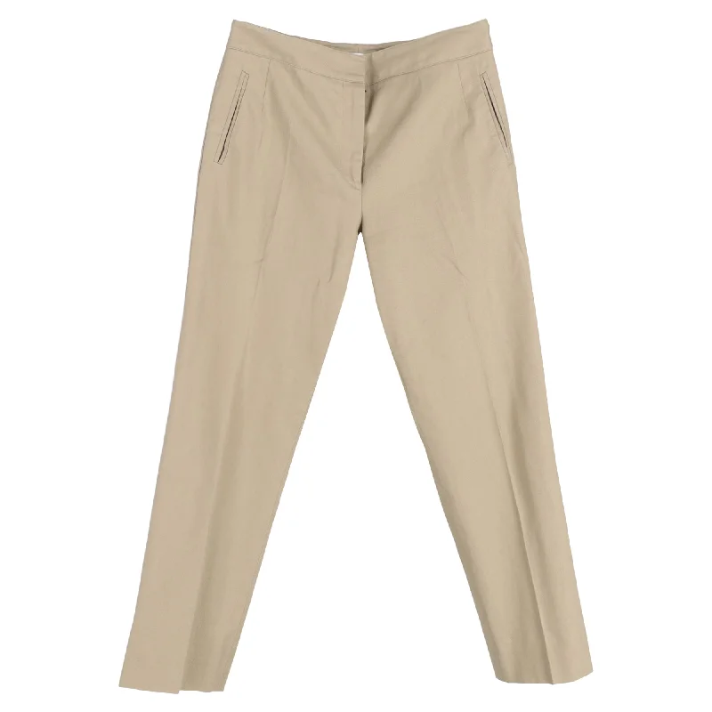 trendy flared trousers for women -Givenchy Straight Leg Trousers in Beige Cotton