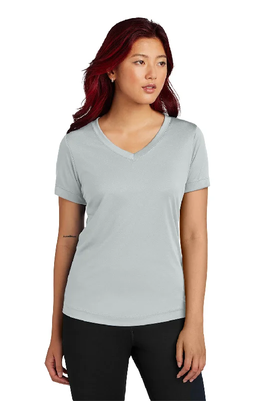 women's wrap tops -Sport-Tek Womens Competitor Moisture Wicking Short Sleeve V-Neck T-Shirt - Silver Grey