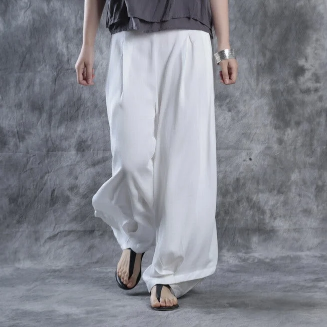 women's flared pants -White And Black Summer Linen Wide-leg Pants For Women J9261