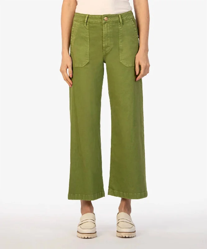 comfortable wide-leg pants -Charlotte Wide Leg Crop Pants In Pear