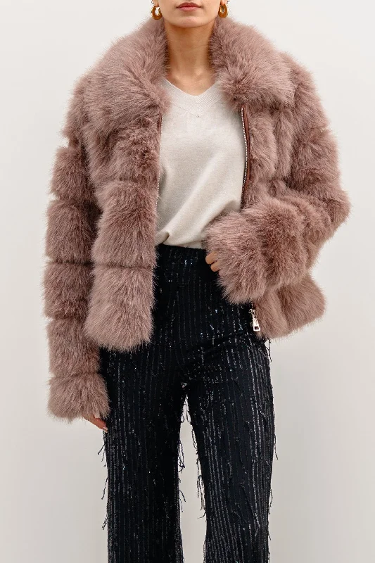 single-breasted coats for women -FUR ZIPPER JACKET