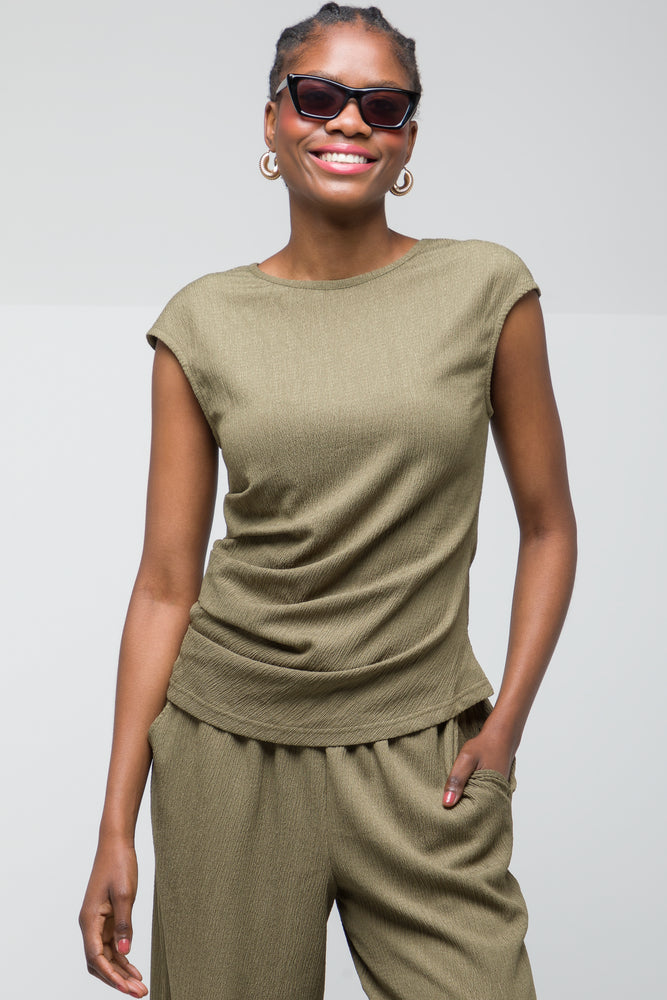 stylish tops for ladies -Textured Ruched Top Green