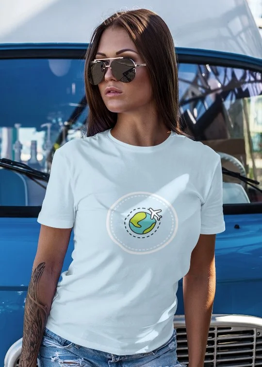 short sleeve tops for women -Fly Around The World Women Half Sleeve T-Shirt