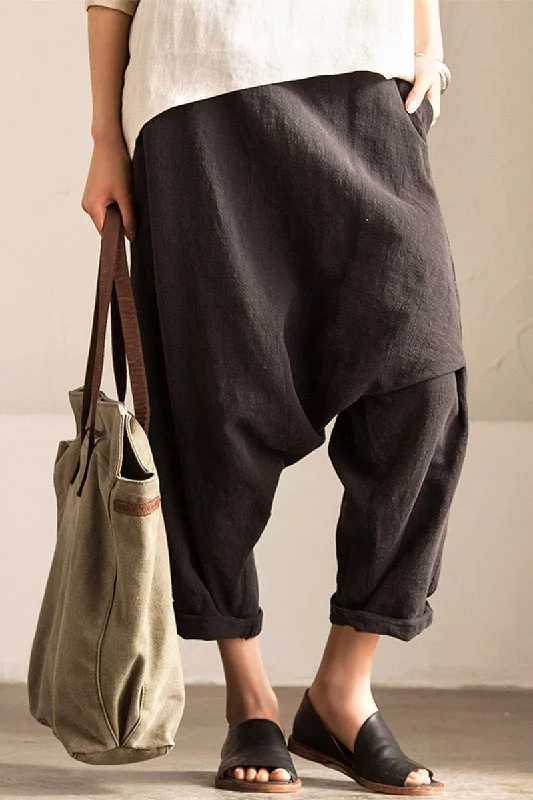 elegant high-waist pants -Gray Art Causal Cotton Linen Trousers Women Clothes K2237A