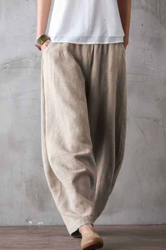 loose fit pants for women -Summer Loose Cotton Linen Pants Women Casual Trousers