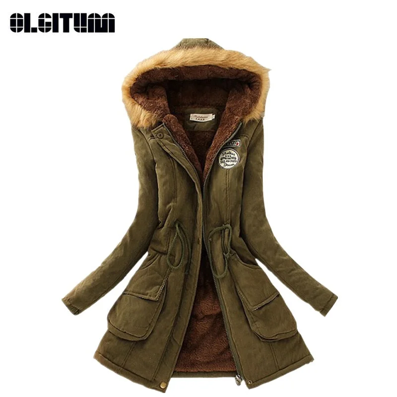 women's denim jackets -Winter Women Coat 2018 Parka Casual Outwear Military Hooded Coat Woman Clothes Fur Coats female Winter Jacket Women CC001