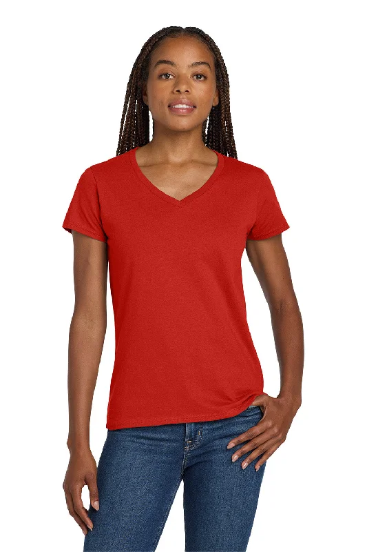 lace-up tops for women -Gildan Womens Short Sleeve V-Neck T-Shirt - Red