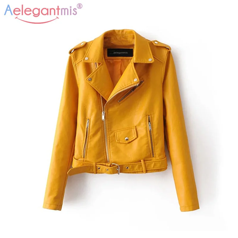 street style coats for women -Aelegantmis Autumn New Short Faux Soft Leather Jacket Women Fashion Zipper Motorcycle PU Leather Jacket Ladies Basic Street Coat