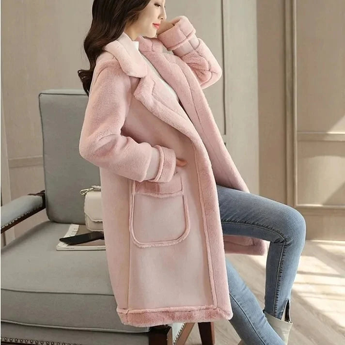 winter parkas for women -Lamb Wool Mid-length 2024 Winter Plus Loose Frosted Splicing Coat