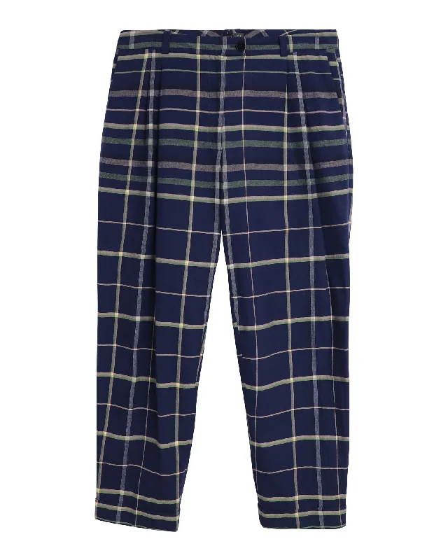 stylish palazzo pants -Stine Goya Checked Trousers in Navy Blue Cotton